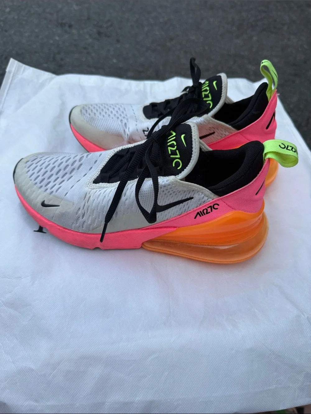Nike White Neon Pink & Neon Green Air270 Running Shoes
